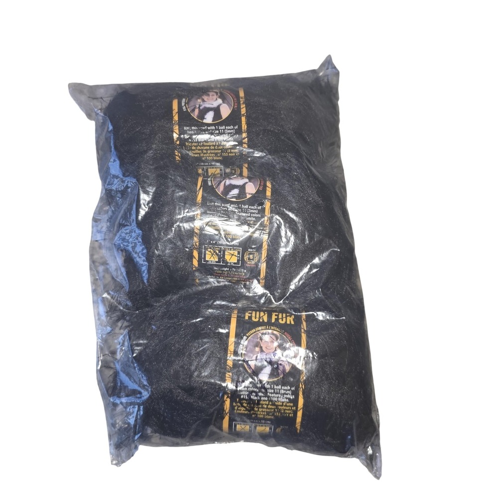 Lion Brand Fun Fur Yarn 3 Skeins Black Eyelash Bulky 5 Polyester Knit Crochet